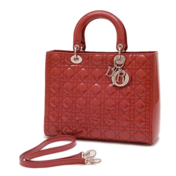 CHRISTIAN DIOR Handbags - Christian Dior Dior Lady Cannage Large 2WAY Bag Handbag Patent Red BP